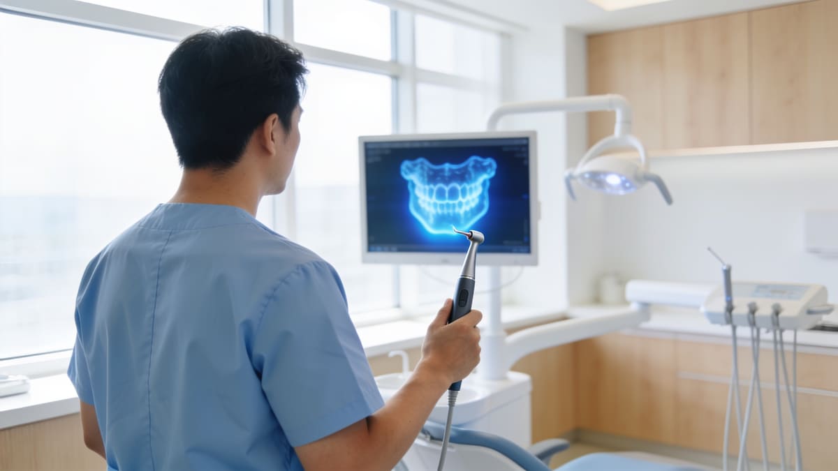 Odontóloga usando un escáner intraoral 3D en la consulta